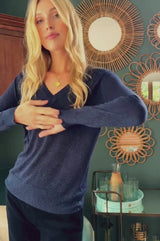 Metallic Knit V-Neck Jumper | Navy/Blue