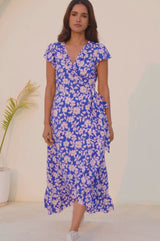 Demi EcoVero™ Wrap Dress | Blossom Cobalt/Pink