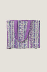 Quilted Block Print Tote Bag | Linear Botanical Blue/Purple