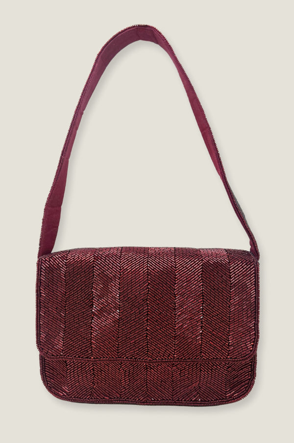 Beaded Strap Handbag | Chevron Wine