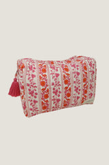 Medium Block Print Wash Bag | Linear Botanical Orange/Pink