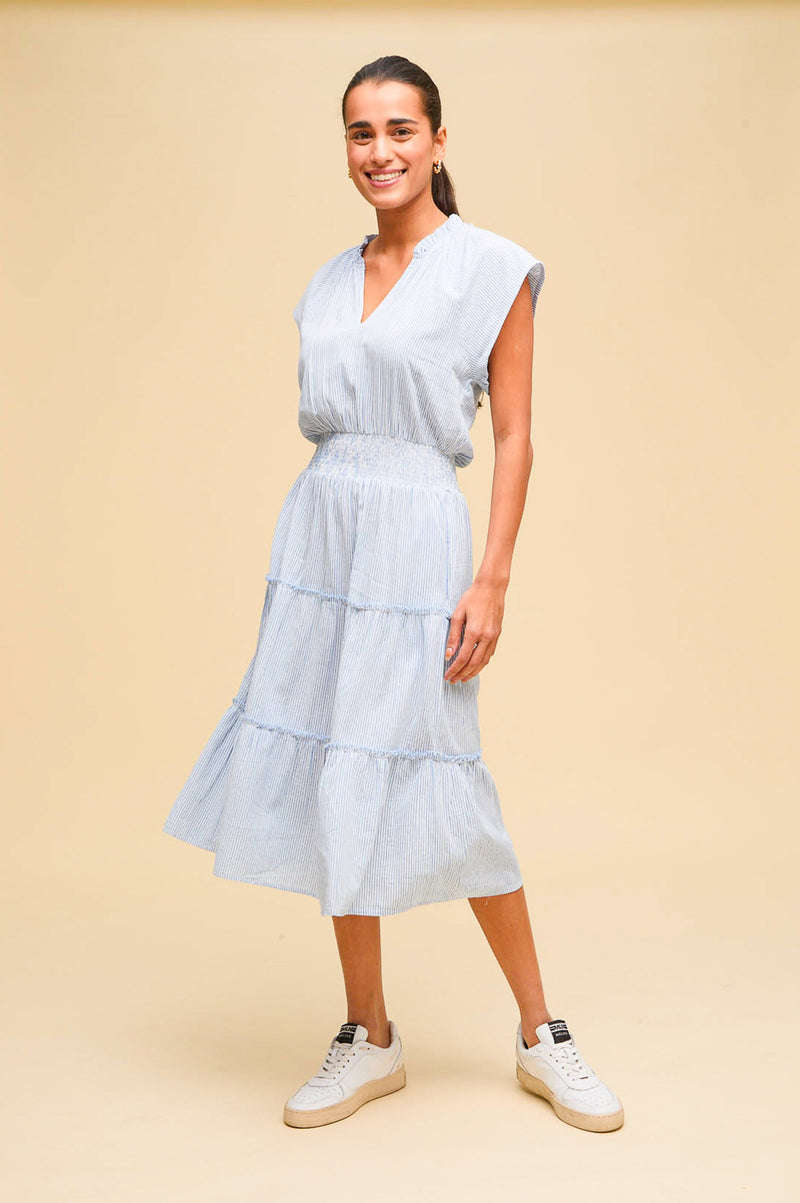 Riley Organic Cotton Dress | Stripe Blue/White