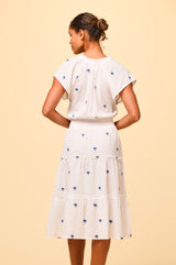 Riley Embroidered Organic Cotton Dress | White/Blue