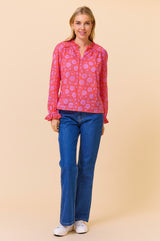 Rosie Organic Cotton Block Print Blouse | Mara Red/Pink