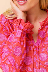 Rosie Organic Cotton Block Print Blouse | Mara Red/Pink