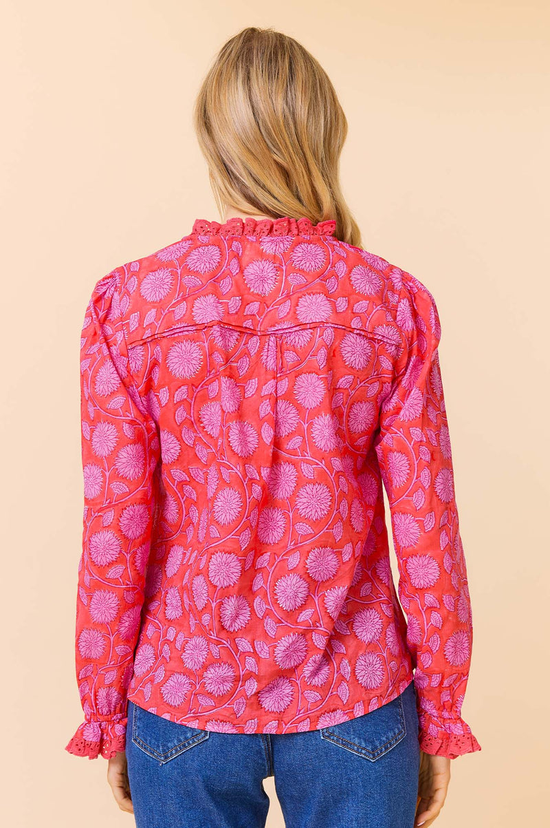 Rosie Organic Cotton Block Print Blouse | Mara Red/Pink