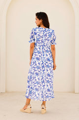 Short Sleeve Sally Anne Dress | Paisley Floral White/Blue