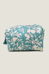 Medium Block Print Wash Bag | Japanese Flower Sea Green