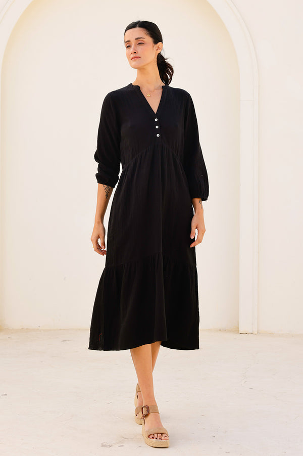 Serena Cheesecloth Dress | Black