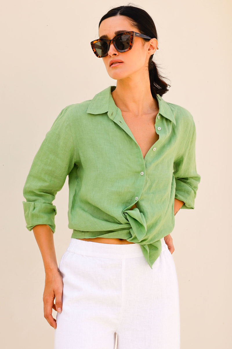 Women's Linen Shirt | Leaf Green