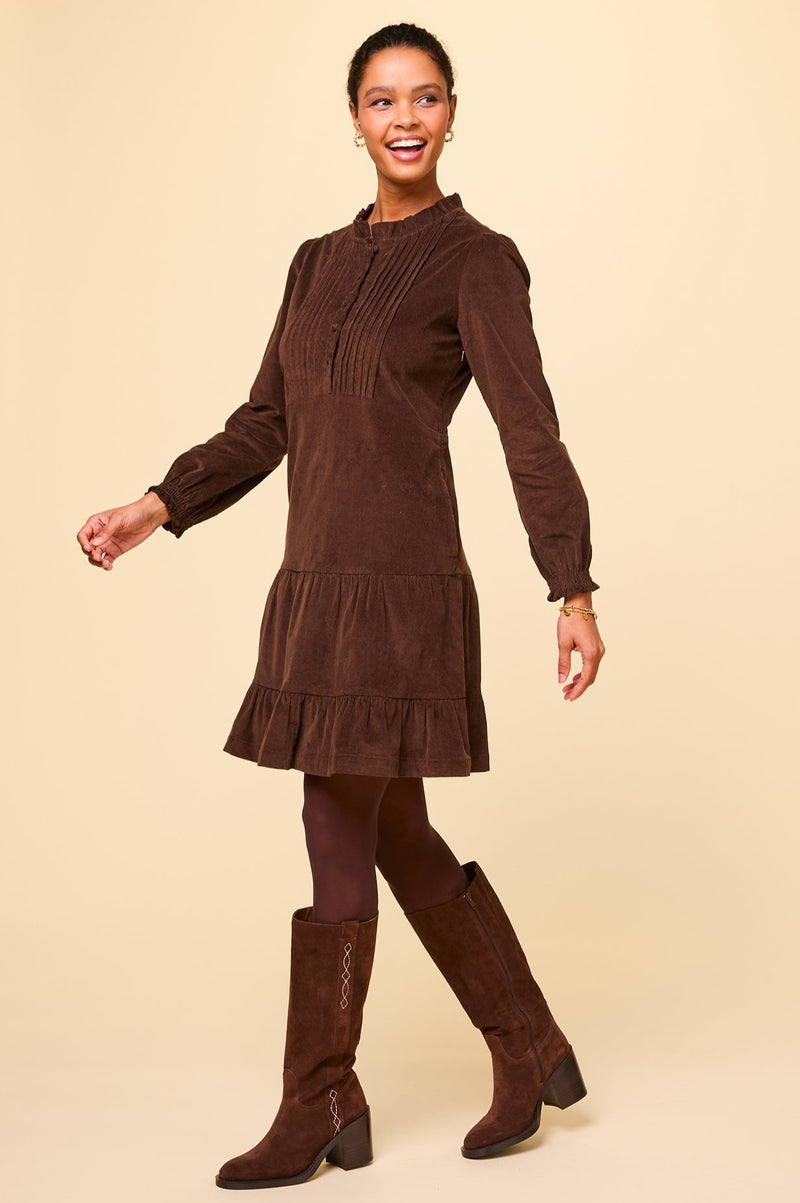 Stema Short Corduroy Dress | Chocolate