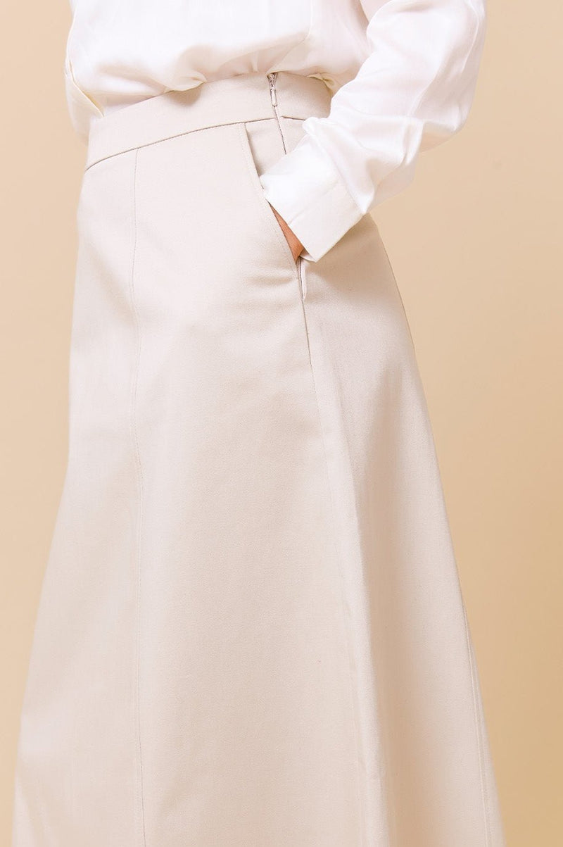 Susan Stretch Cotton Sateen Skirt | Taupe