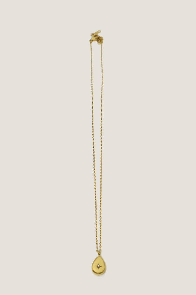 Glass Teardrop Necklace | Gold