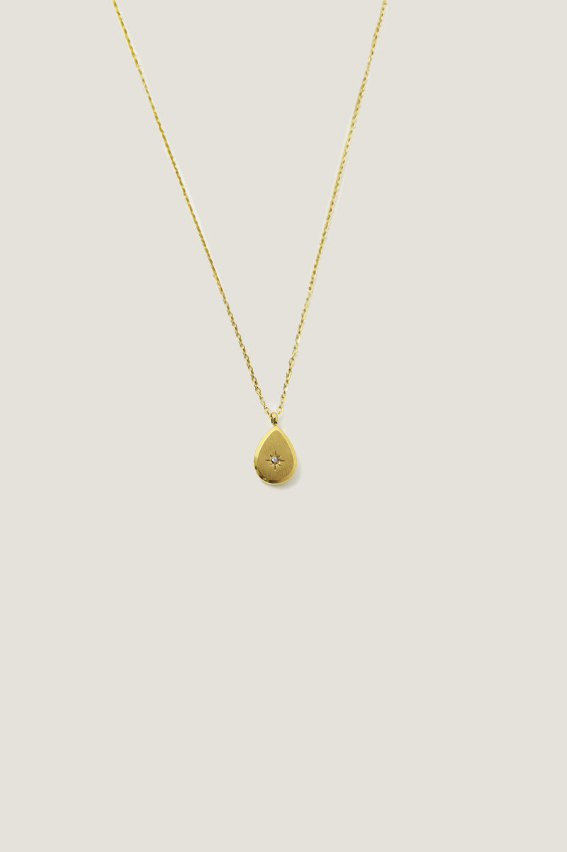 Glass Teardrop Necklace | Gold