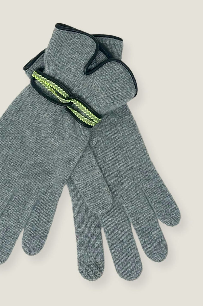 Touchscreen Wool & Cashmere Blend Gloves | Grey/Lime