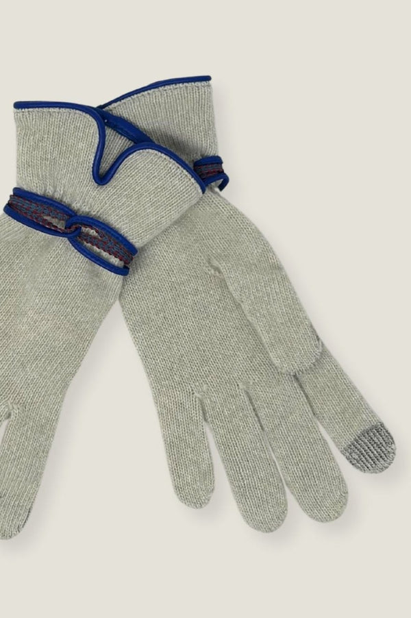 Touchscreen Wool & Cashmere Blend Gloves | Cream/Blue