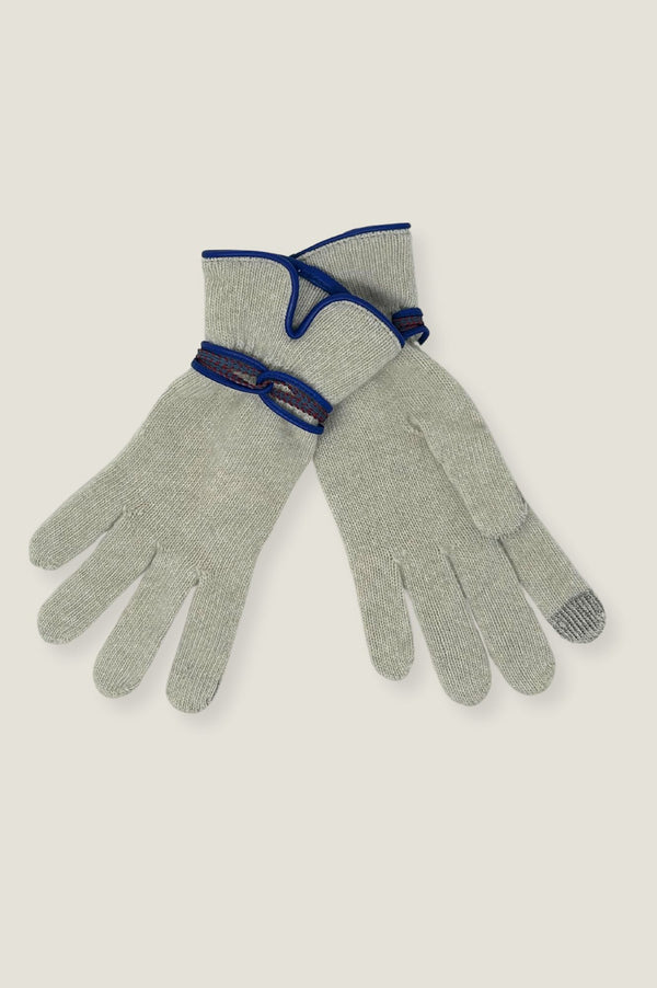 Touchscreen Wool & Cashmere Blend Gloves | Cream/Blue