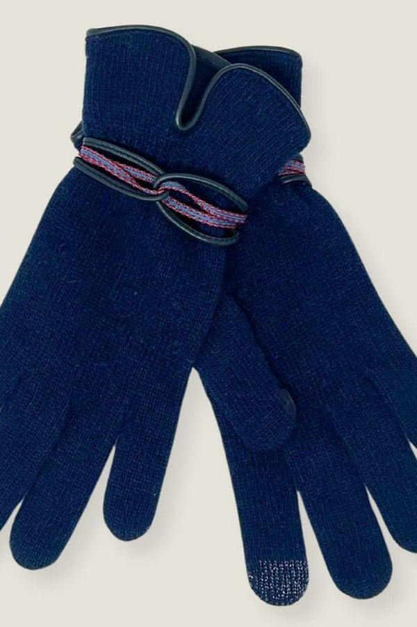 Touchscreen Wool & Cashmere Blend Gloves | Navy/Red