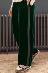 Velvet Side Stripe Trousers | Emerald