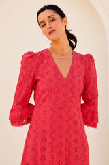 Victoria Broderie Dress | Red