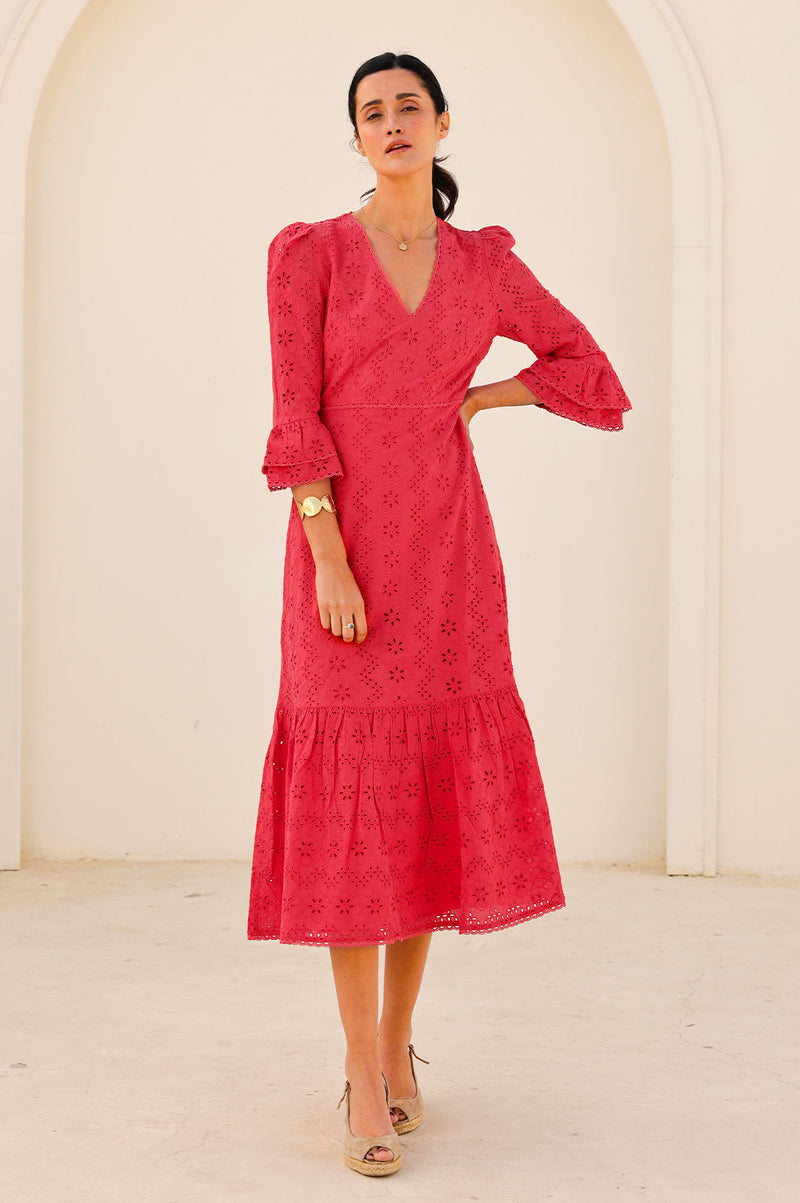 Victoria Broderie Dress | Red