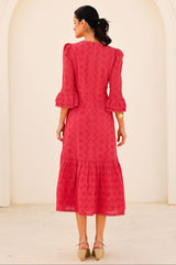 Victoria Broderie Dress | Red