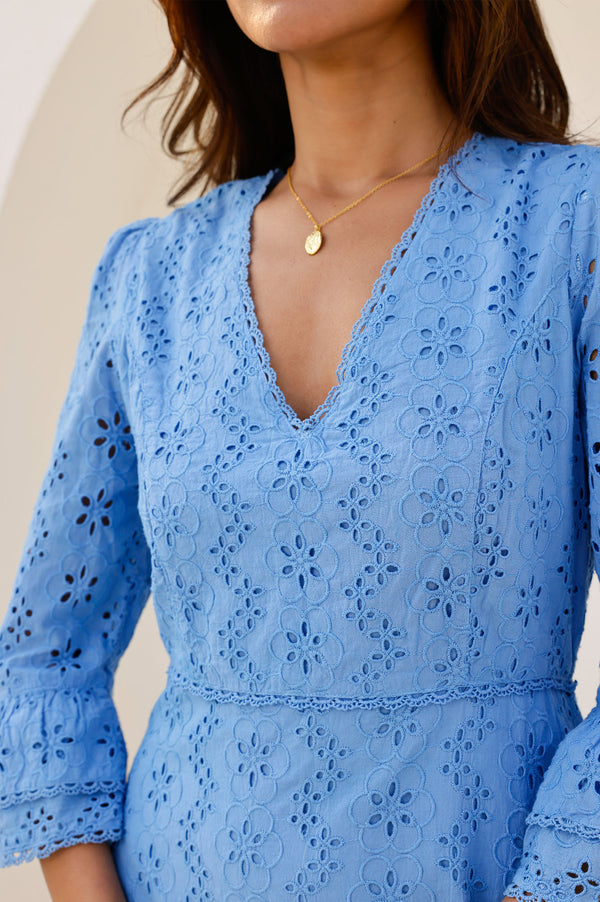 Victoria Broderie Dress | Blue