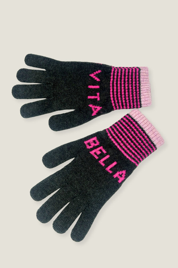 Vita Bella Gloves | Khaki/Fuchsia