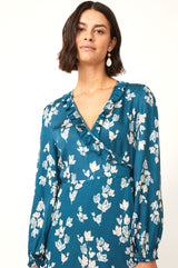 Ana TENCEL™ Satin Wrap Dress | Falling Leaves Teal