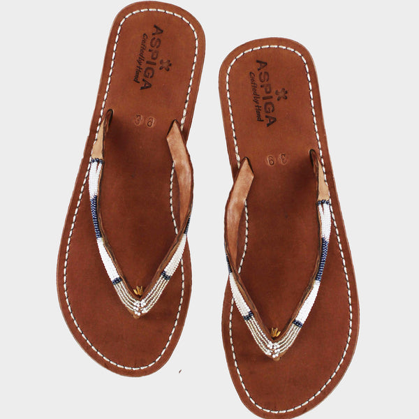 Aspiga Sustainable Leather and Glass Beaded Handmade Sandals