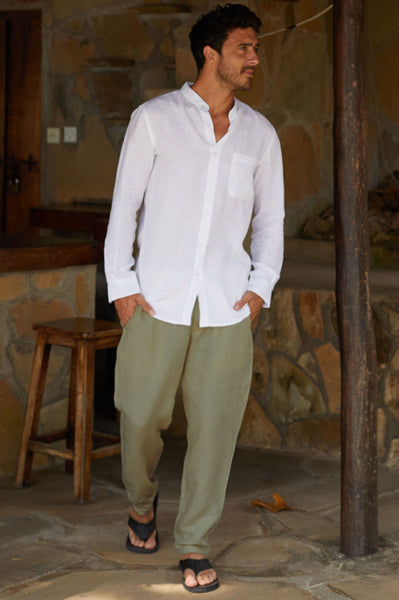 Orlebar Brown | White Tailored Fit Washed Linen Trousers