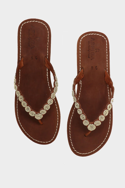 Aspiga Sustainable Leather and Glass Beaded Handmade Sandals